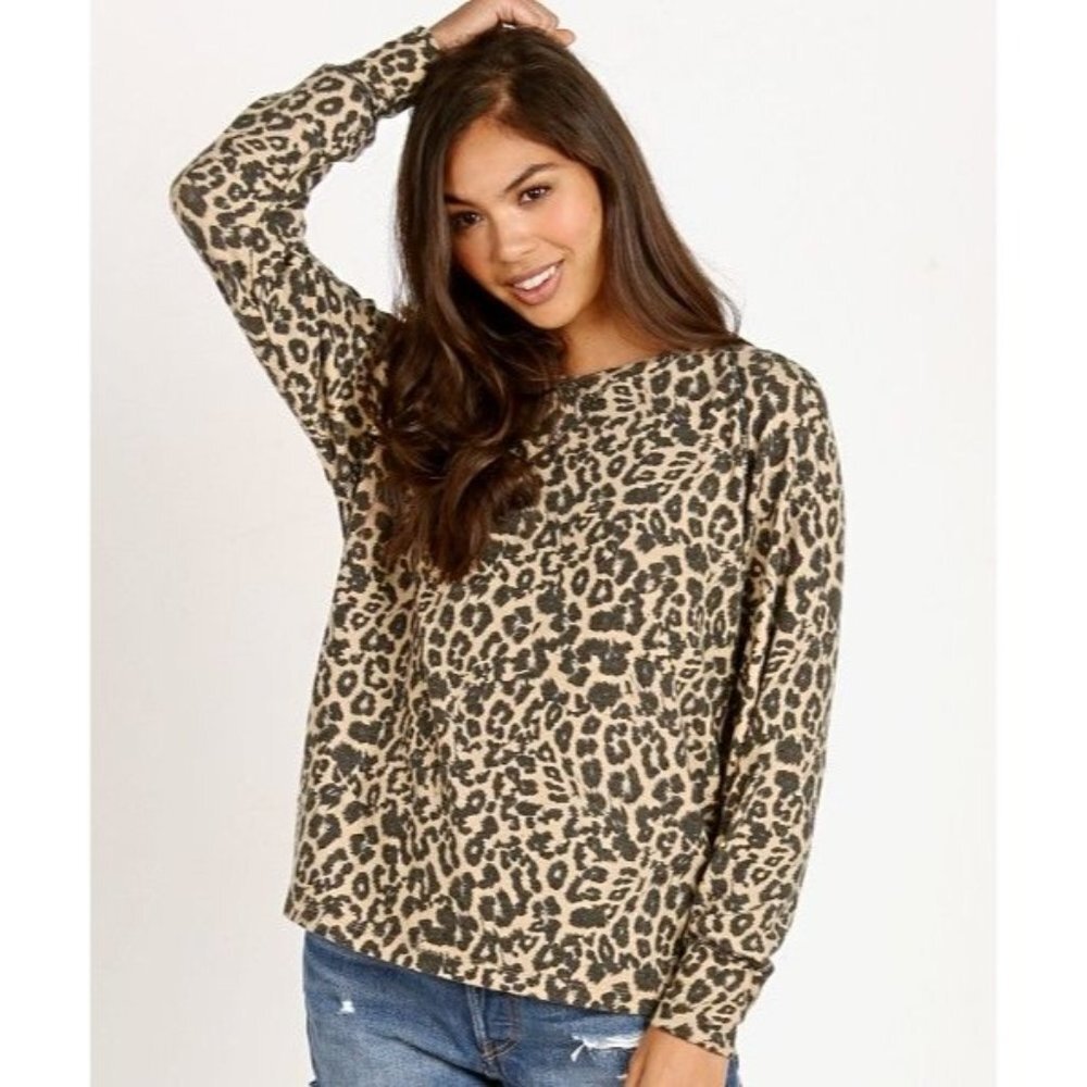 LNA Brushed Leopard Raglan Long Sleeve S